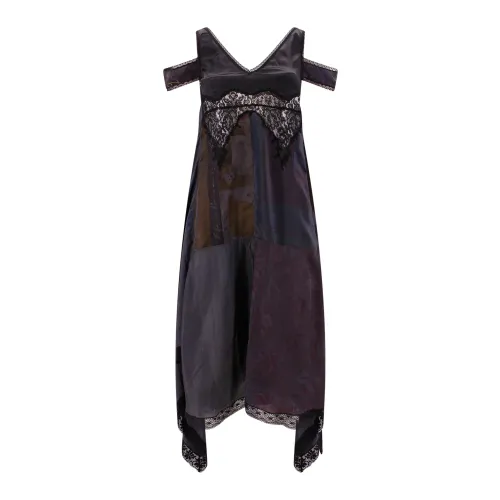Marine Serre , Black Silk Dress with Asymmetrical Hemline ,Black female, Sizes: