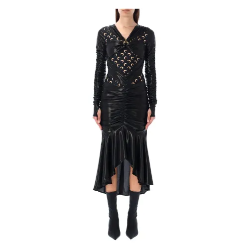 Marine Serre , Black & Tan Drapped Midi Dress ,Black female, Sizes: