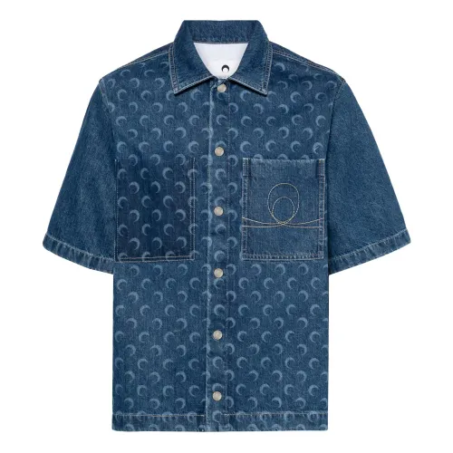Marine Serre , Deadstock Denim Workwear Shirt ,Blue male, Sizes: