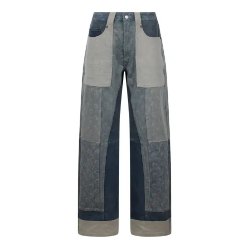 Marine Serre , Moon Print Wide Leg Denim Pants ,Gray female, Sizes: