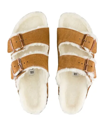 Marks & Spencer EX M&S Womens Faux Fur Sliders - Brown Faux Leather (archived)