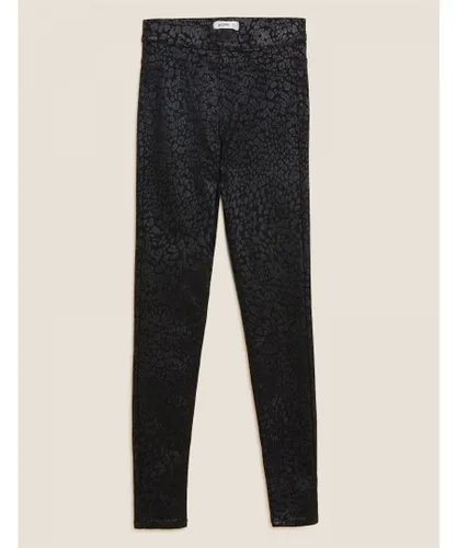 Marks & Spencer Womens Ladies Printed Coated High Waisted Jeggings in Black Mix Viscose