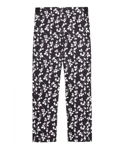 Marks & Spencer Womens Mia Slim Floral Crop Trousers - Black Cotton