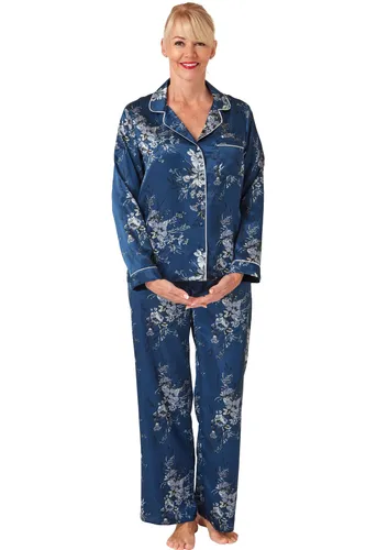 Marlon Womens Bea Piped Printed Satin Revere Collar Pyjama