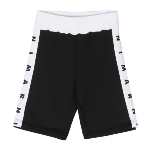 Marni , Black Kids Bermuda Shorts with White Logo Bands ,Black male, Sizes: