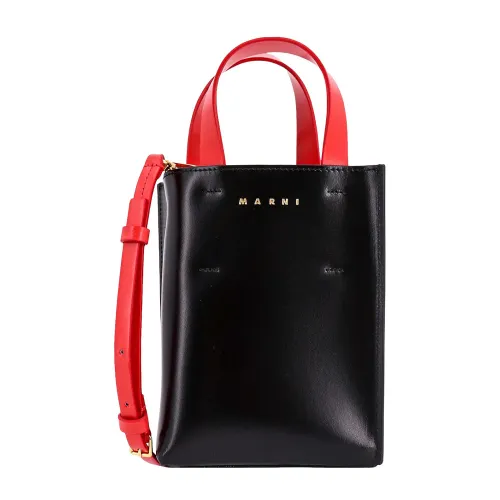 Marni , Black Leather Handbag with Adjustable Strap ,Black female, Sizes: ONE SIZE