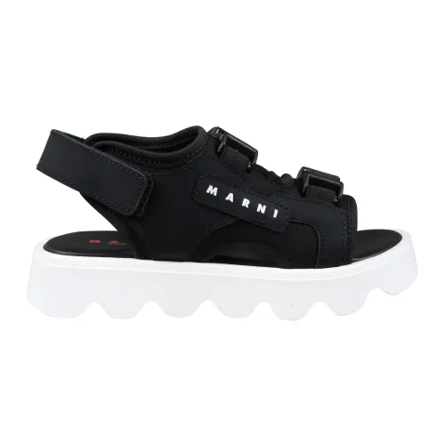Marni , Black Rubber Sandals with Velcro Closure ,Black unisex, Sizes: