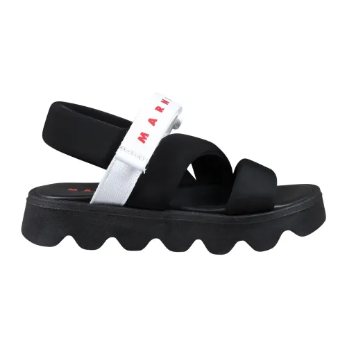 Marni , Black Rubber Sole Sandals with Velcro Closure ,Black unisex, Sizes: