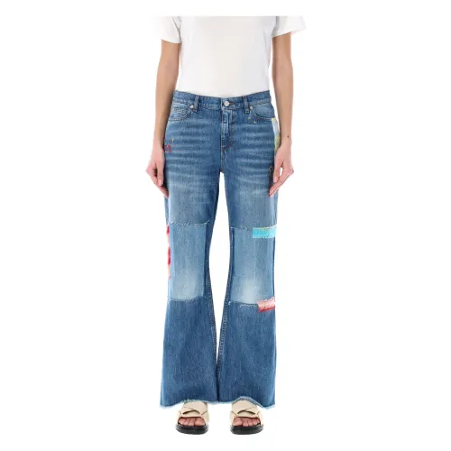 Marni , Blue Mix Mohair Patch Jeans ,Blue female, Sizes: