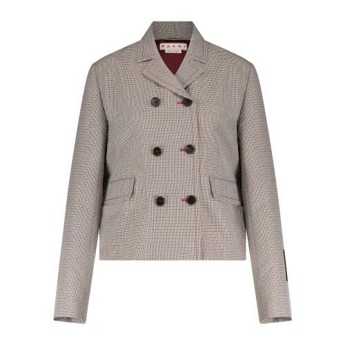 Marni , Double-Breasted Checkered Jacket Blazer ,Red female, Sizes: