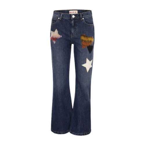 Marni , Flare Denim Trousers with Knitted Appliqué