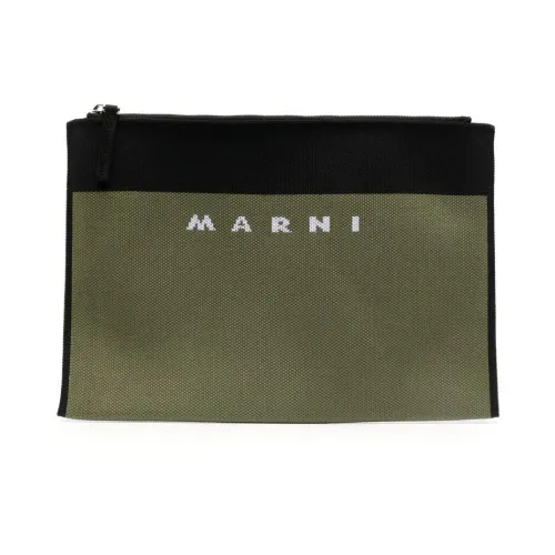 Marni , Green Logo-Embroidered Zip Clutch Bag ,Green female, Sizes: ONE SIZE