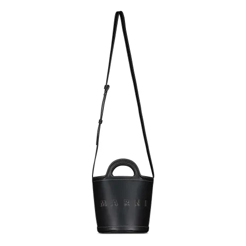 Marni , Leather Bucket Bag with Logo ,Black female, Sizes: ONE SIZE