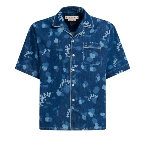 Marni , Logo-Print Denim Shirt ,Blue male, Sizes: