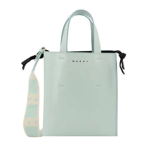 Marni , Logo Print Leather Handbag ,Gray female, Sizes: ONE SIZE