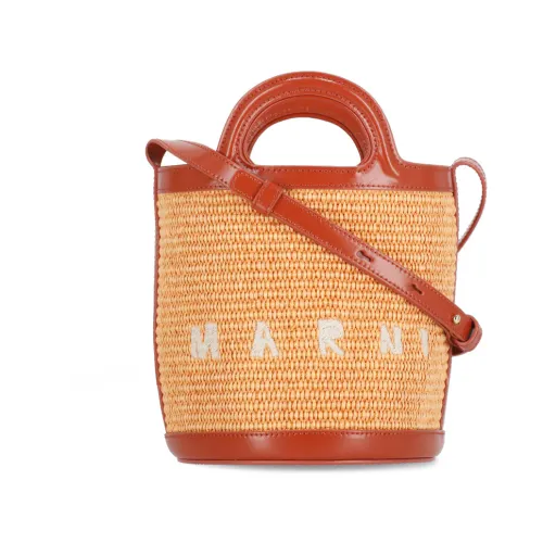 Marni , Orange Cotton Blend and Leather Handbag ,Orange female, Sizes: ONE SIZE