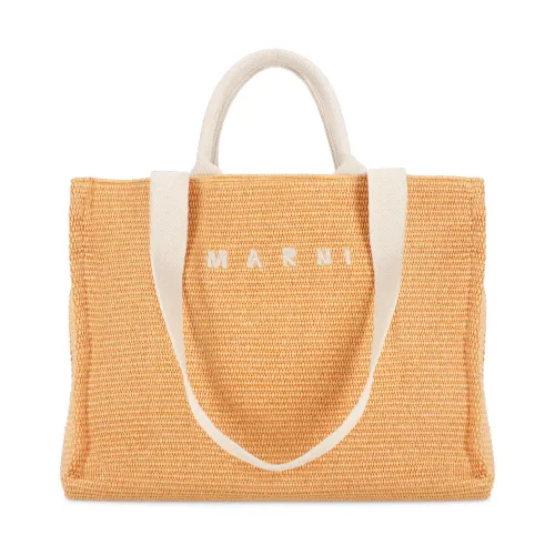Marni , Orange Cotton Shopping Bag with Embroidered Logo ,Orange female, Sizes: ONE SIZE