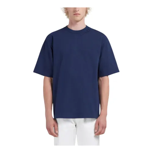Marni , Organic Cotton Oversized T-Shirt ,Blue male, Sizes: