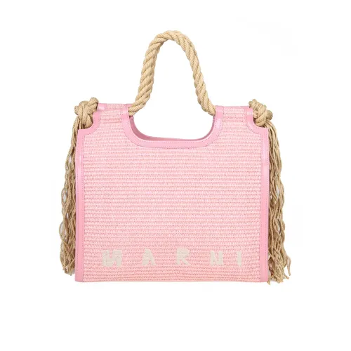 Marni , Pink Raffia Handbag with Embroidered Logo ,Pink female, Sizes: ONE SIZE