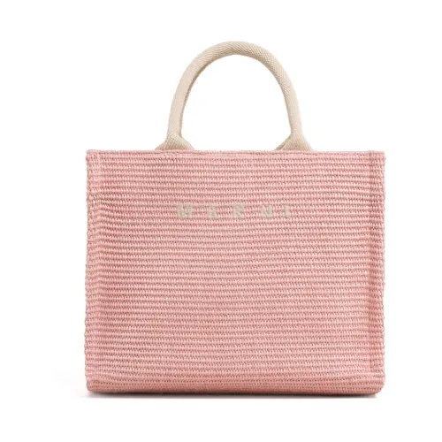 Marni , Pink Tote Bag with Raffia Effect ,Pink female, Sizes: ONE SIZE