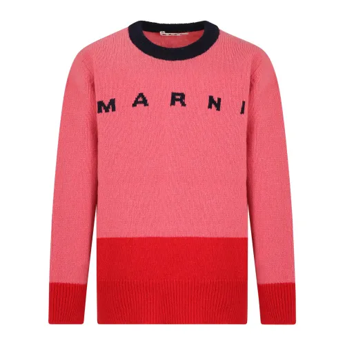 Marni , Pink Wool Blend Sweater with Colorblock Pattern ,Pink female, Sizes: