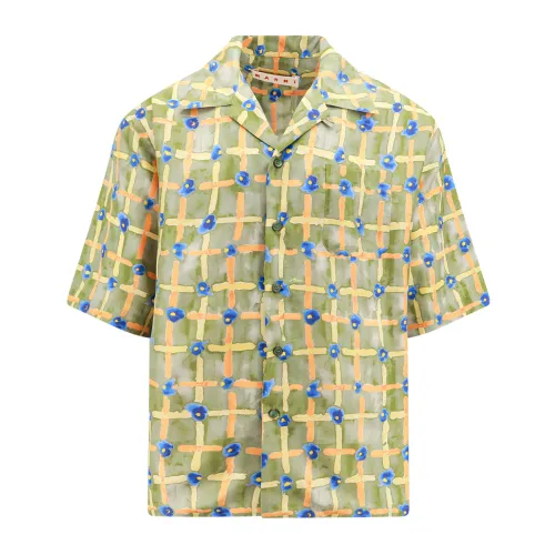 Marni , Saraband Print Silk Shirt ,Green male, Sizes: