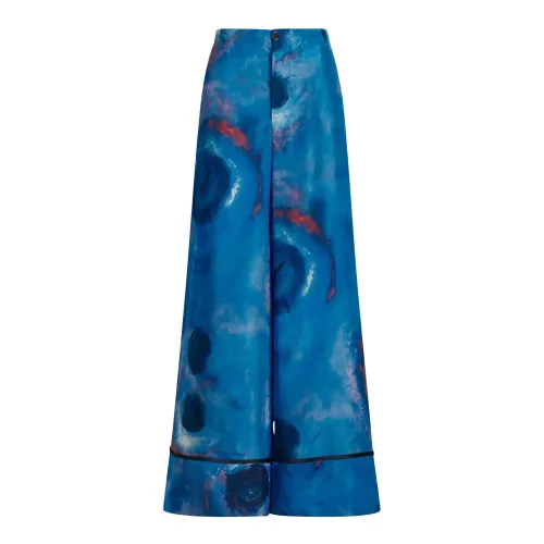 Marni , Silk Palazzo Pants with Blue Holes Print ,Blue female, Sizes: