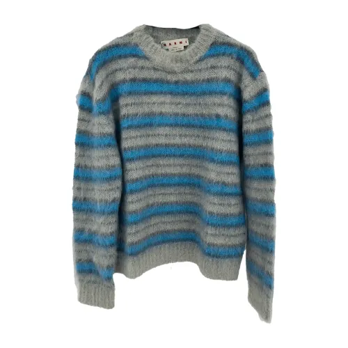 Marni , Striped Round Neck Sweater ,Blue male, Sizes: