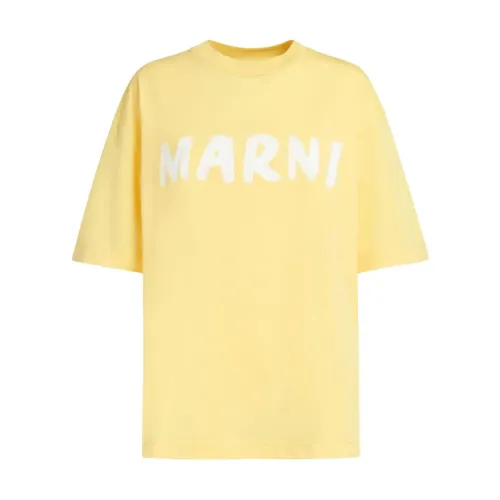 Marni , Yellow Logo Print T-shirts and Polos ,Yellow female, Sizes: