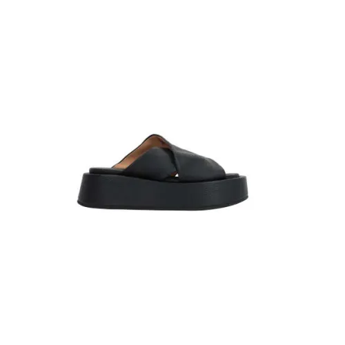 Marsell , Black Hammered Leather Flatform Sandals ,Black female, Sizes: