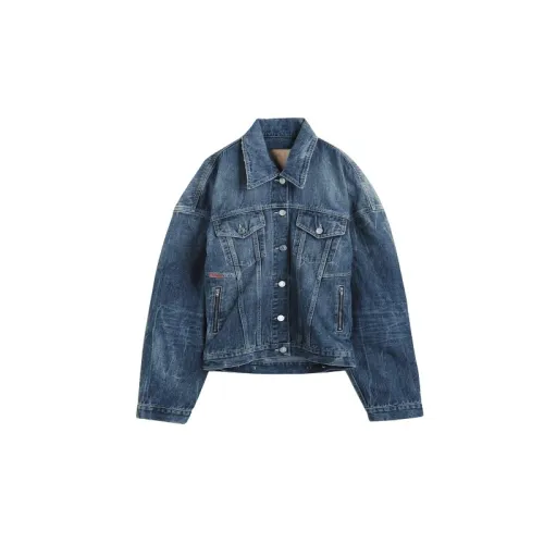 Martine Rose , Cropped Denim Jacket with Balloon Shoulders ,Blue male, Sizes: