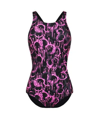 Maru Spinner Etro Back Round Neck Sleeveless Black/Pink Womens Swimsuit FS4622 Polyamide