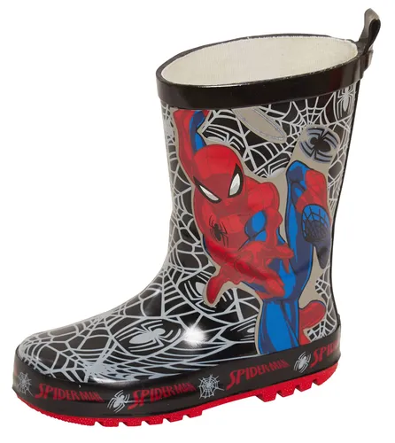 Marvel Spiderman Boys Rubber Wellington Boots Black Webs 2