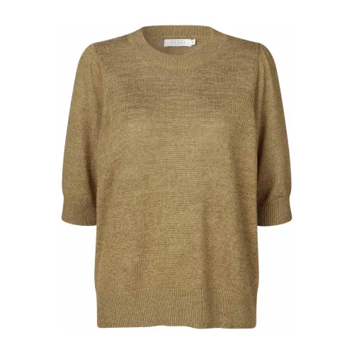 Masai , Soft Knit Short Sleeve Sweater ,Brown female, Sizes: