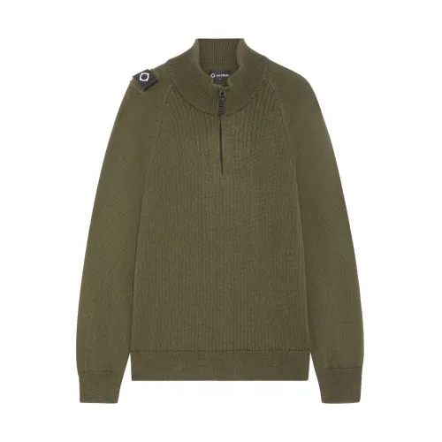 Ma.strum , Quarter Zip Knit with Ribbed Stretch Weave ,Green male, Sizes:
