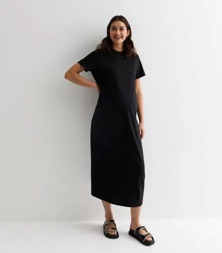 Maternity Black Cotton Midi T-Shirt Dress New Look