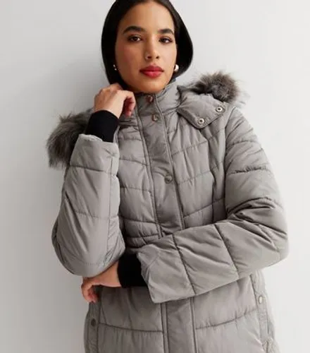 Maternity Pale Grey Long Hooded Puffer Jacket New Look