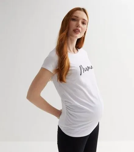 Maternity White Ruched Mama Logo T-Shirt New Look