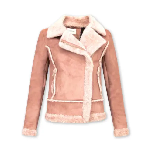 Matogla , Biker Lammy Coat - Women`s Suede Jacket ,Pink female, Sizes: