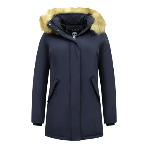 Matogla , Parka Women - Genuine Fur Collar - Slim Fit ,Blue female, Sizes: