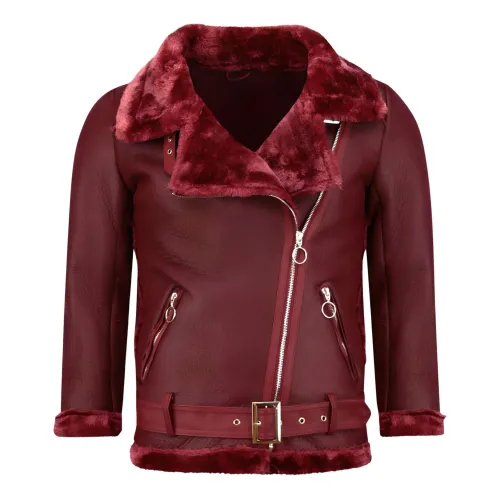 Matogla , Shearling Jacket Women - Jacket with faux fur collar. ,Red female, Sizes: