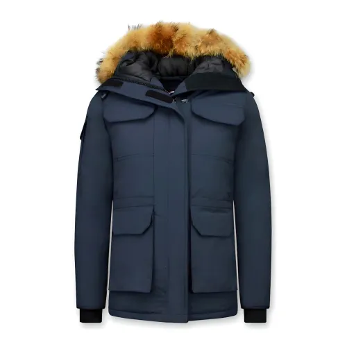 Matogla , Winter Coat with Medium Length for Women - Fur Collar Parka - 7603B ,Blue female, Sizes: