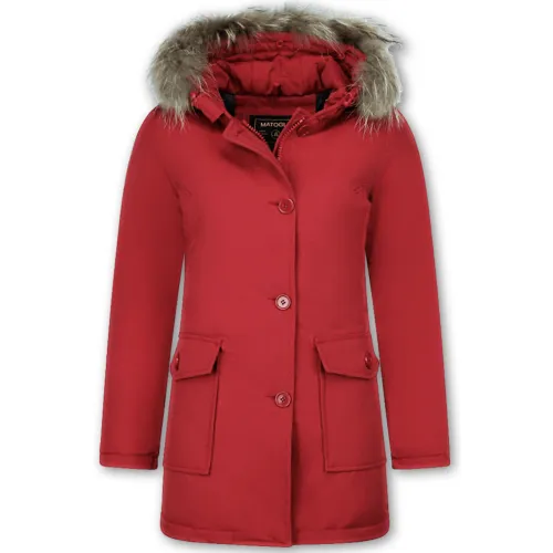 Matogla , Winter Jackets Warm - Ladies Wooly Jackets Long - 5692A-R ,Red female, Sizes: