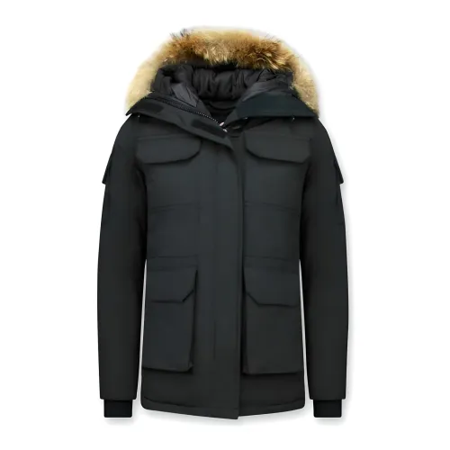 Matogla , Women Winter Coat Mid-length - Fur Collar Parka - 7603Z ,Black female, Sizes:
