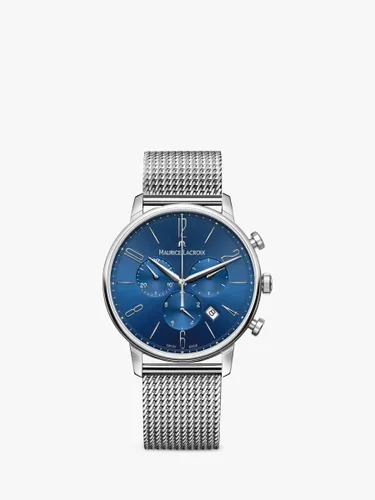 Maurice Lacroix EL1098-SS006-420-1 Unisex Eliros Date Chronograph Mesh Strap Watch, Silver/Blue - Silver/Blue - Male