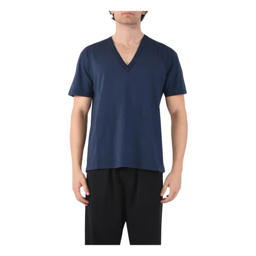 Mauro Grifoni , Cotton V-neck T-shirt regular fit ,Blue male, Sizes: