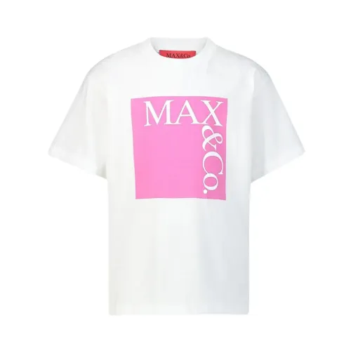 Max & Co , Cotton Crew Neck T-shirt with Front Print ,White male, Sizes: