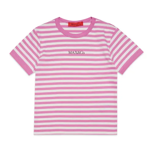 Max & Co , Striped 90s-inspired T-shirt with Logo ,Pink female, Sizes: