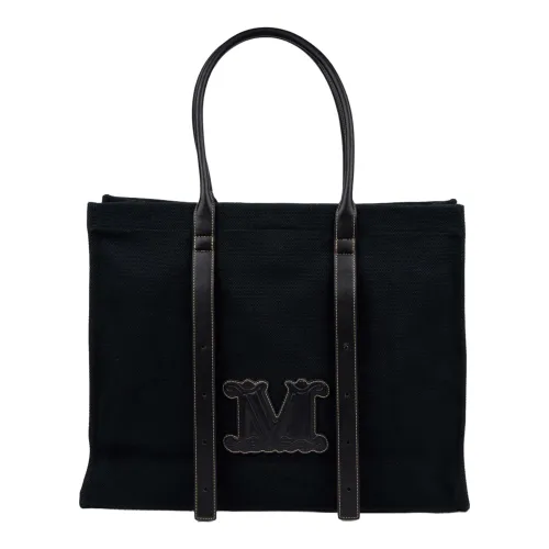 Max Mara , Black Brava Beach Bag Canvas Logo ,Black female, Sizes: ONE SIZE