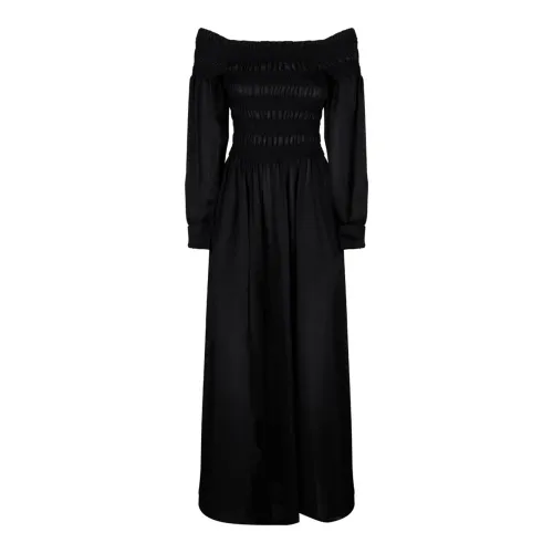 Max Mara , Black Off-Shoulder Wool Dress with Embroidery ,Black female, Sizes: